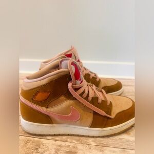 Women's Tan and Pink Jordan High-Top Sneakers